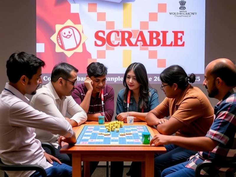 2023 विश्व स्क्रैबल चैम्पियनशिप फाइनल में विजेता को ट्रॉफी मिलते हुए