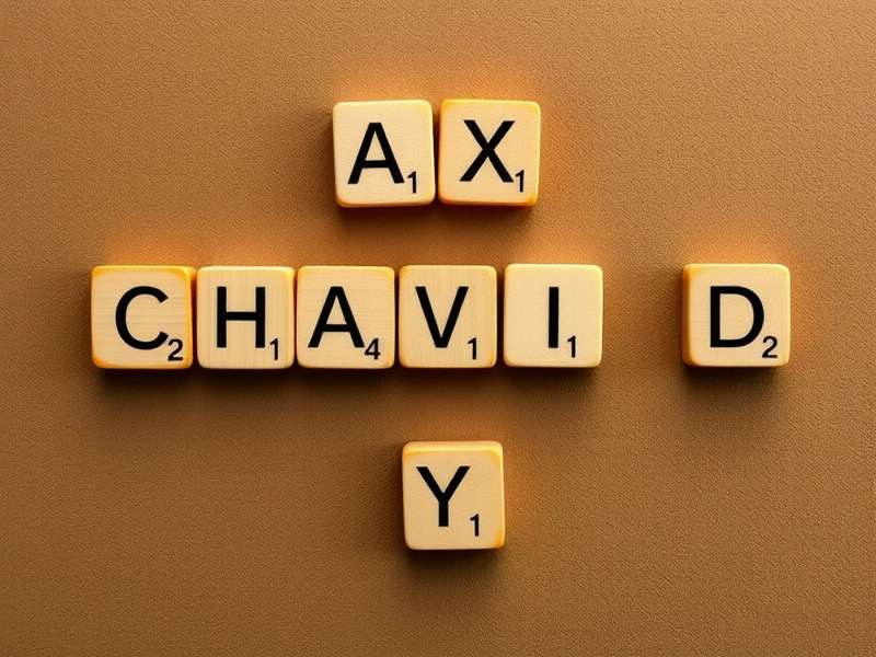 AX स्क्रैबल शब्द टाइल्स और बोर्ड पर रखा हुआ