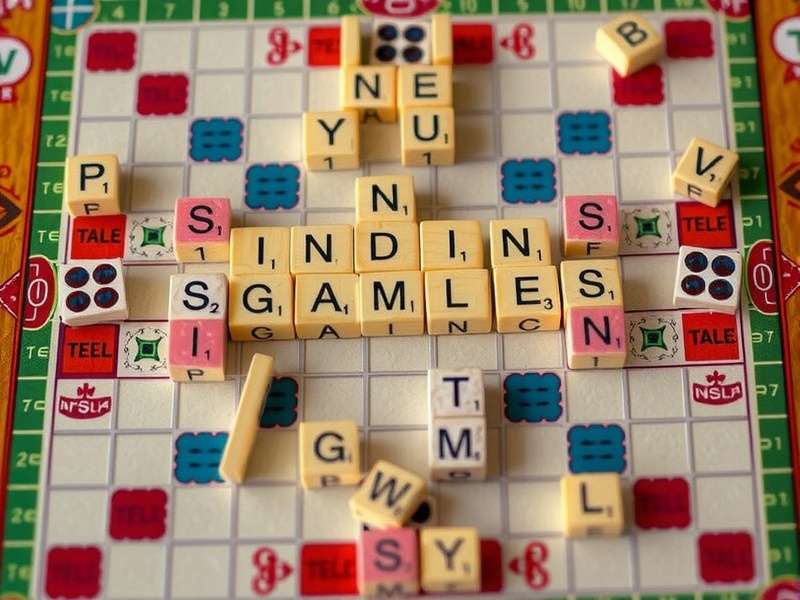 Scrabble बोर्ड गेम का करीबी शॉट, टाइल्स और उच्च स्कोरिंग शब्द दिखाते हुए