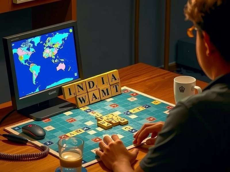 Scrabble Against the Computer UK - एक व्यक्ति लैपटॉप पर Scrabble खेलते हुए