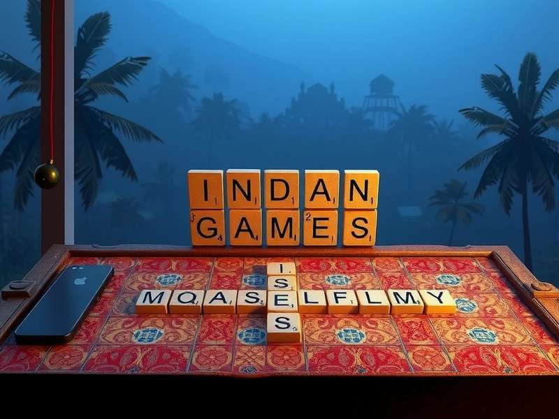 एक व्यक्ति लैपटॉप पर स्क्रैबल गेम खेलते हुए, स्क्रीन पर हिंदी शब्द दिख रहे हैं