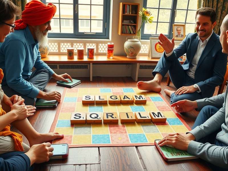 Scrabble Slam कार्ड गेम के कार्ड्स टेबल पर फैले हुए