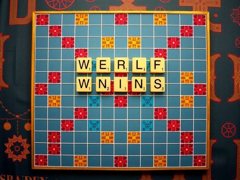 Close-up of a competitive Scrabble game board with wooden tiles