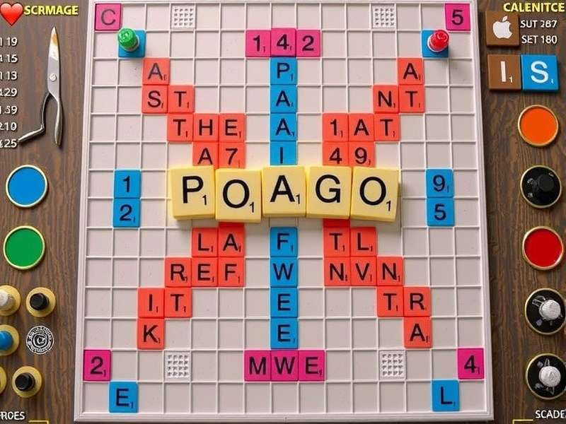 Competitive Scrabble Pogo match in progress on a laptop in an Indian cafe setting