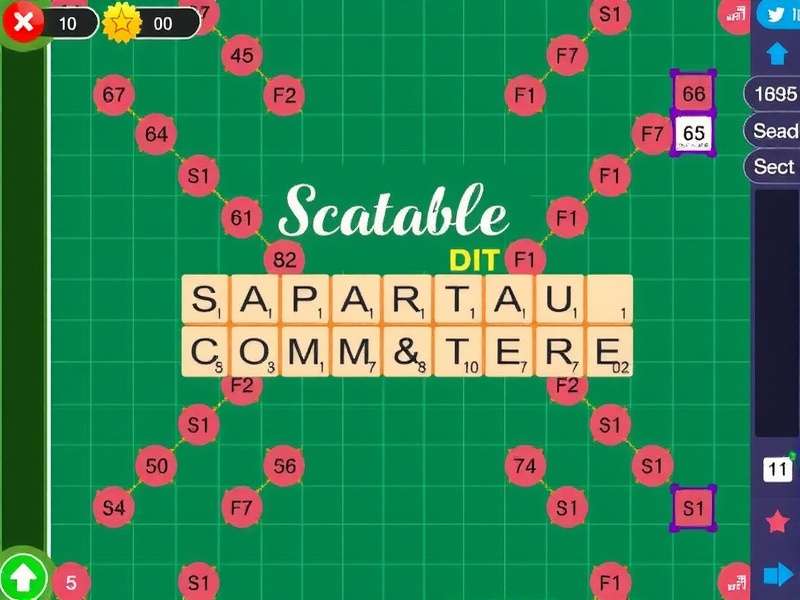 Scrabble board game with wooden tiles against computer screen