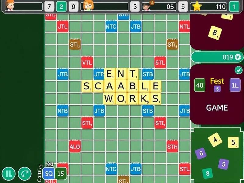 Scrabble board with tiles against a computer screen