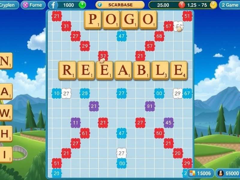 Competitive online Scrabble game interface showing high-scoring words on a digital board