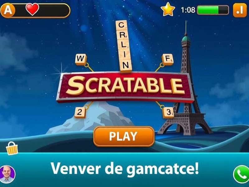 Scrabble board with tiles arranged on a wooden table