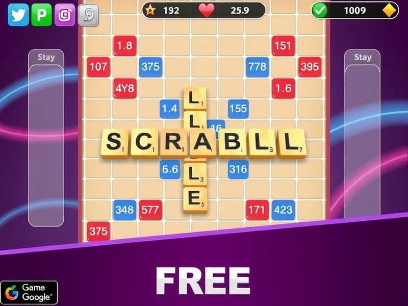 Scrabble board game set up on a wooden table with Indian chai in the background