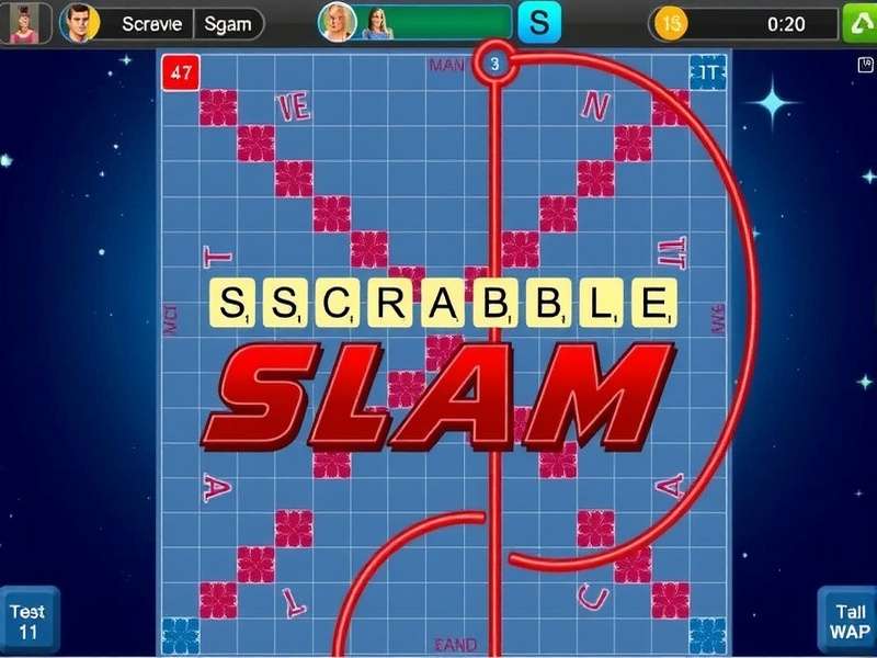 Scrabble Slam cards being played on a table, showing fast-paced word changes