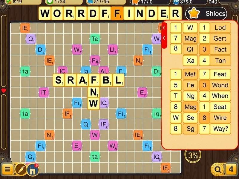 Wordfind Scrabble Word Finder interface showing Scrabble board with Indian words and high scores