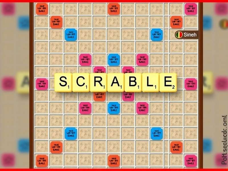 Scrabble board game with wooden tiles arranged in a competitive match