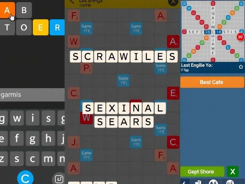 Scrabble board game with wooden tiles arranged creatively