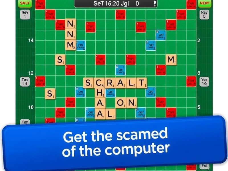 Scrabble board with tiles spelling words against computer AI opponent
