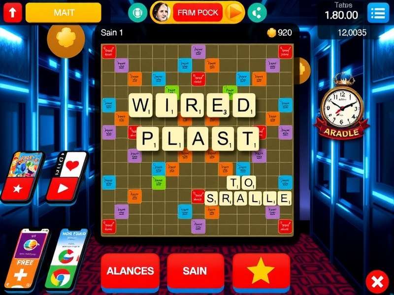 Scrabble Blast Wired Arcade gameplay screenshot showing high-speed word building with arcade-style effects